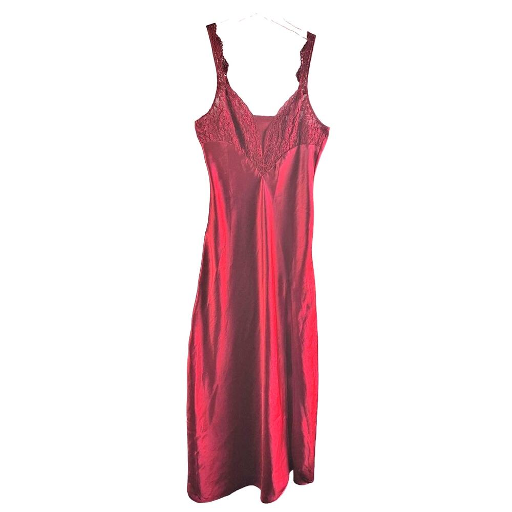 Victoria Secret Gold Label Women Small Red Satin Lace Sexy Lingerie Slip Dress